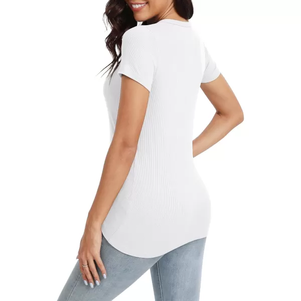 Urban CoCo Womens Crewneck Short Sleeve Slim Fit TShirt Summer Casual Ribbed Basic Tee TopsWhite