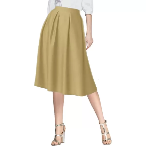 Urban CoCo Womens Modest Knee Length Casual Work Solid Pocket Elastic Midi Skirt with PocketCamel