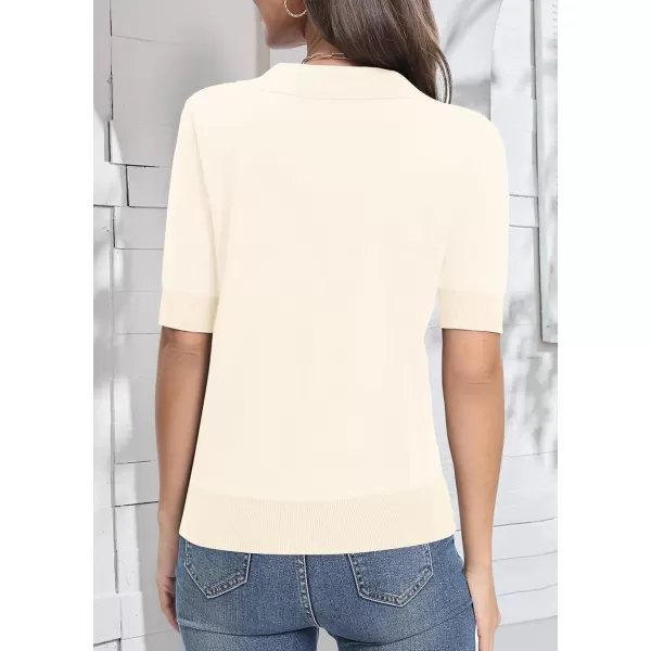 Urban CoCo Womens Short Sleeve Polo V Neck Sweater Knit Tops Casual Ribbed Shirt Loose Pullover SweaterApricot