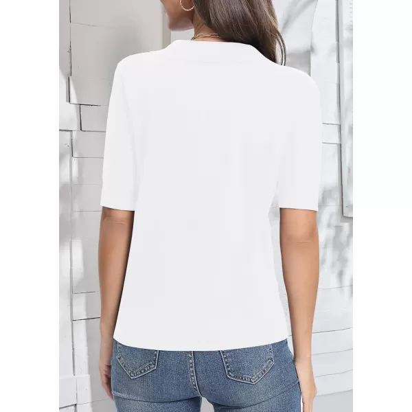 Urban CoCo Womens Short Sleeve Polo V Neck Sweater Knit Tops Casual Ribbed Shirt Loose Pullover SweaterWhite