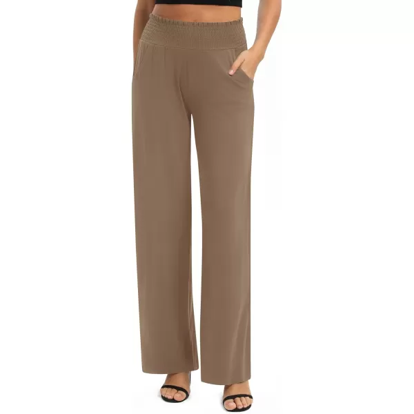 Urban CoCo Womens Solid Wide Leg Palazzo Lounge Pants Casual Straight Leg High Waist Stretch PantsCamel