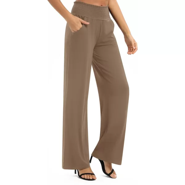 Urban CoCo Womens Solid Wide Leg Palazzo Lounge Pants Casual Straight Leg High Waist Stretch PantsCamel