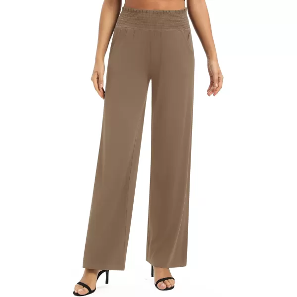 Urban CoCo Womens Solid Wide Leg Palazzo Lounge Pants Casual Straight Leg High Waist Stretch PantsCamel