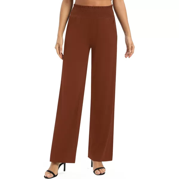 Urban CoCo Womens Solid Wide Leg Palazzo Lounge Pants Casual Straight Leg High Waist Stretch PantsCaramel