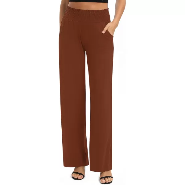 Urban CoCo Womens Solid Wide Leg Palazzo Lounge Pants Casual Straight Leg High Waist Stretch PantsCaramel