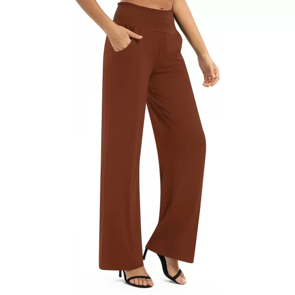 Urban CoCo Womens Solid Wide Leg Palazzo Lounge Pants Casual Straight Leg High Waist Stretch PantsCaramel