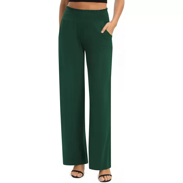 Urban CoCo Womens Solid Wide Leg Palazzo Lounge Pants Casual Straight Leg High Waist Stretch PantsDark Green