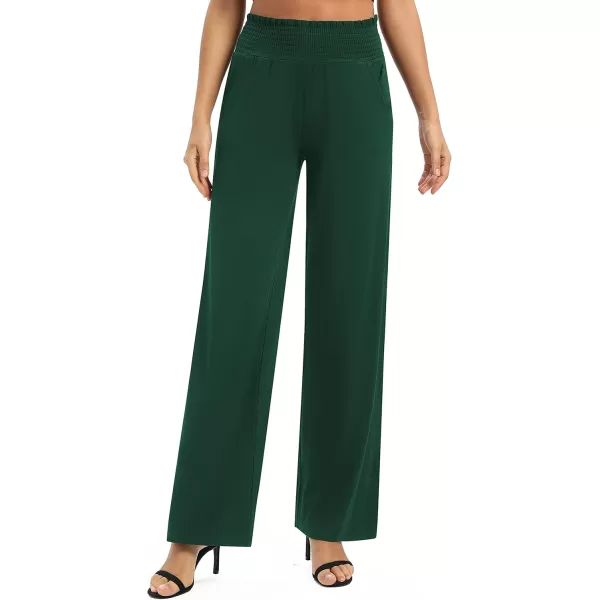 Urban CoCo Womens Solid Wide Leg Palazzo Lounge Pants Casual Straight Leg High Waist Stretch PantsDark Green