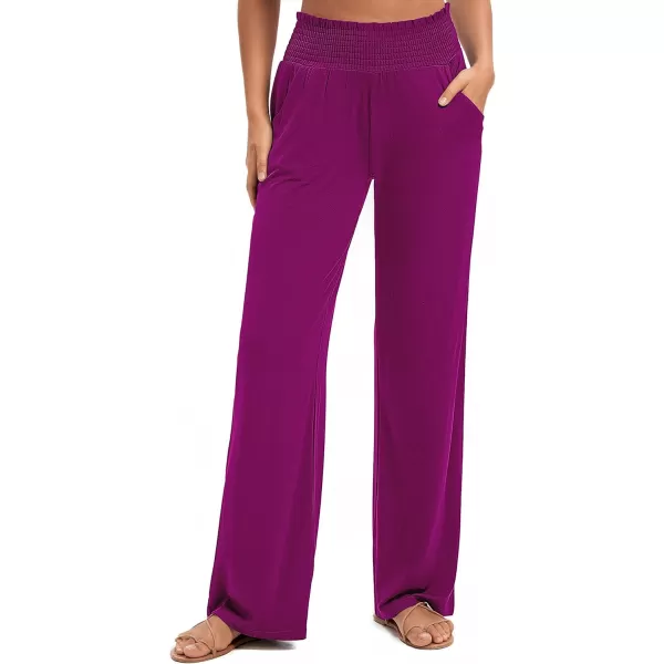 Urban CoCo Womens Solid Wide Leg Palazzo Lounge Pants Casual Straight Leg High Waist Stretch PantsFuchsia Rose
