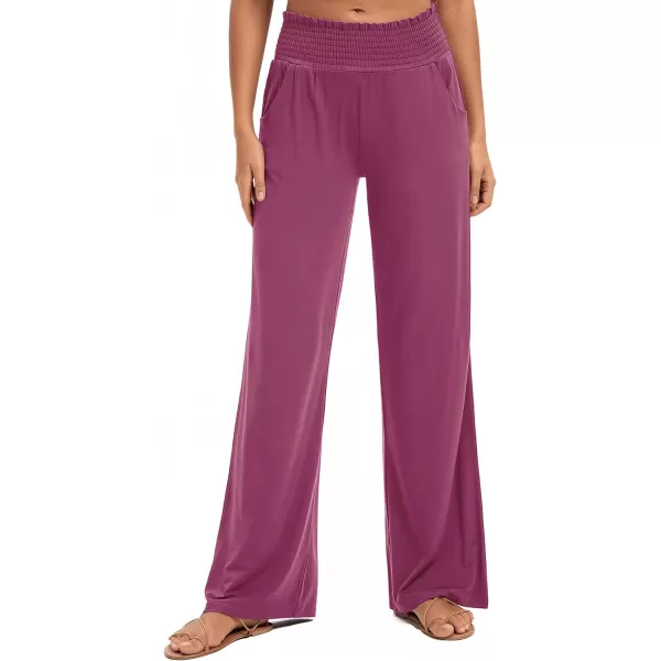 Urban CoCo Womens Solid Wide Leg Palazzo Lounge Pants Casual Straight Leg High Waist Stretch PantsFuchsia Rose