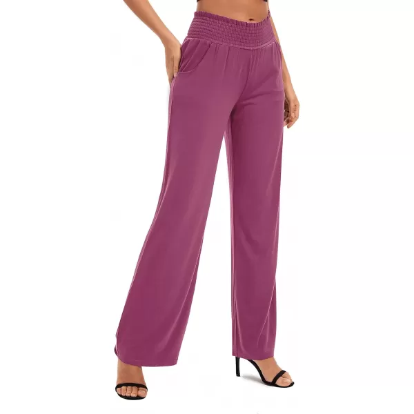 Urban CoCo Womens Solid Wide Leg Palazzo Lounge Pants Casual Straight Leg High Waist Stretch PantsFuchsia Rose