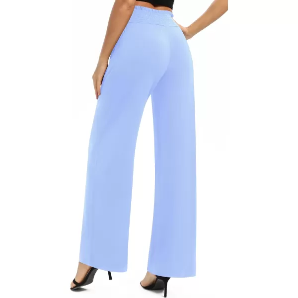 Urban CoCo Womens Solid Wide Leg Palazzo Lounge Pants Casual Straight Leg High Waist Stretch PantsLight Blue