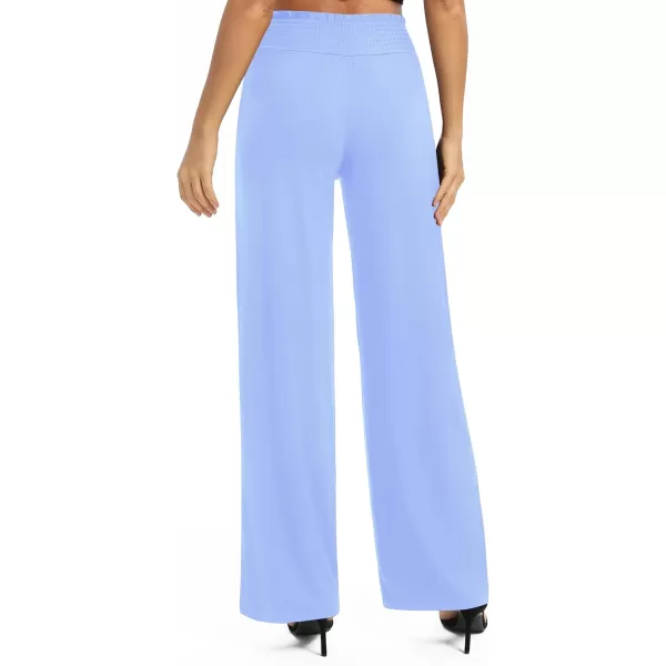 Urban CoCo Womens Solid Wide Leg Palazzo Lounge Pants Casual Straight Leg High Waist Stretch PantsLight Blue