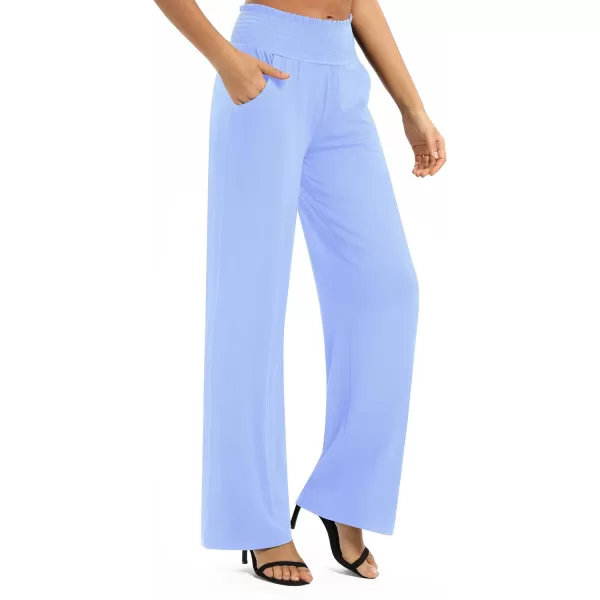 Urban CoCo Womens Solid Wide Leg Palazzo Lounge Pants Casual Straight Leg High Waist Stretch PantsLight Blue