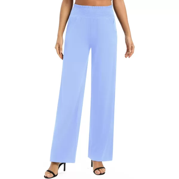 Urban CoCo Womens Solid Wide Leg Palazzo Lounge Pants Casual Straight Leg High Waist Stretch PantsLight Blue