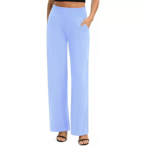 Urban CoCo Womens Solid Wide Leg Palazzo Lounge Pants Casual Straight Leg High Waist Stretch PantsLight Blue