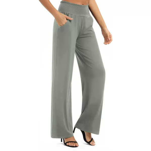 Urban CoCo Womens Solid Wide Leg Palazzo Lounge Pants Casual Straight Leg High Waist Stretch PantsLight Gray
