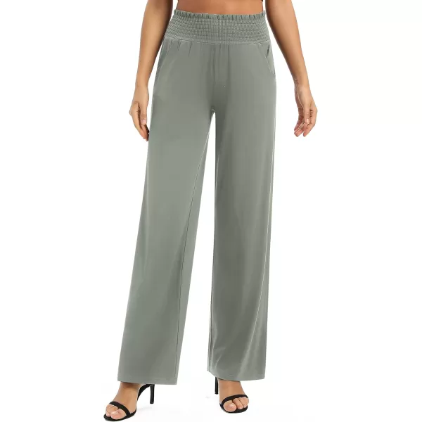 Urban CoCo Womens Solid Wide Leg Palazzo Lounge Pants Casual Straight Leg High Waist Stretch PantsLight Gray