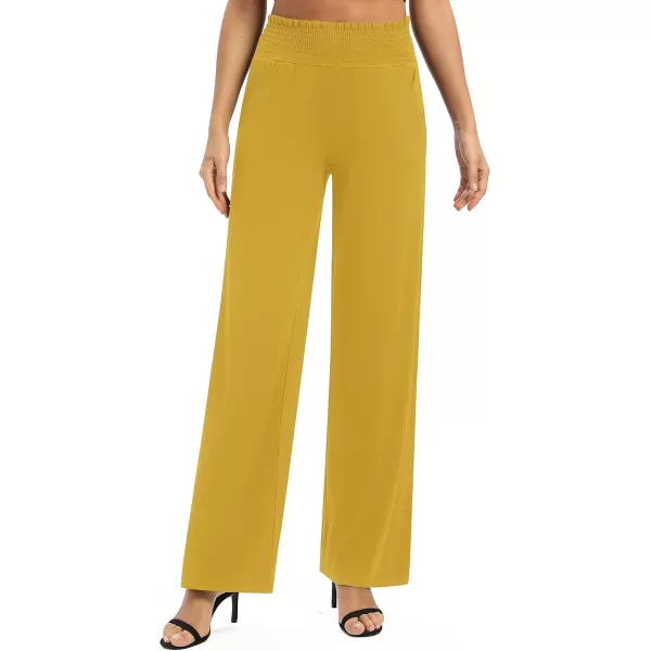 Urban CoCo Womens Solid Wide Leg Palazzo Lounge Pants Casual Straight Leg High Waist Stretch PantsMustard