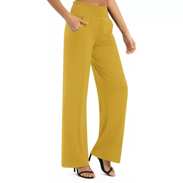 Urban CoCo Womens Solid Wide Leg Palazzo Lounge Pants Casual Straight Leg High Waist Stretch PantsMustard