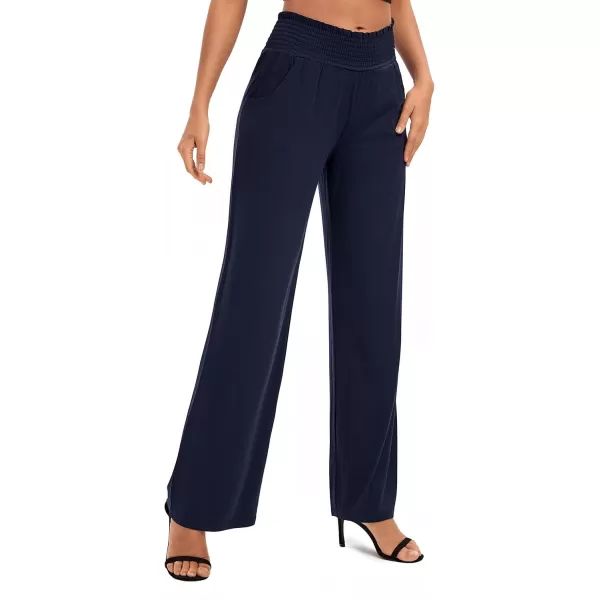 Urban CoCo Womens Solid Wide Leg Palazzo Lounge Pants Casual Straight Leg High Waist Stretch PantsNavy Blue