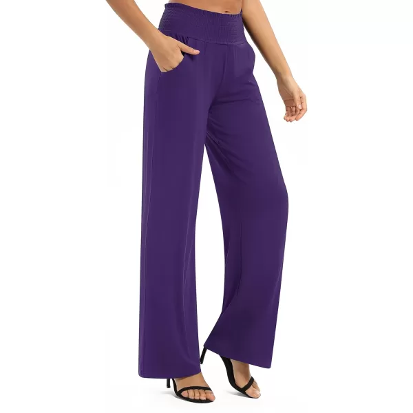 Urban CoCo Womens Solid Wide Leg Palazzo Lounge Pants Casual Straight Leg High Waist Stretch PantsPurple