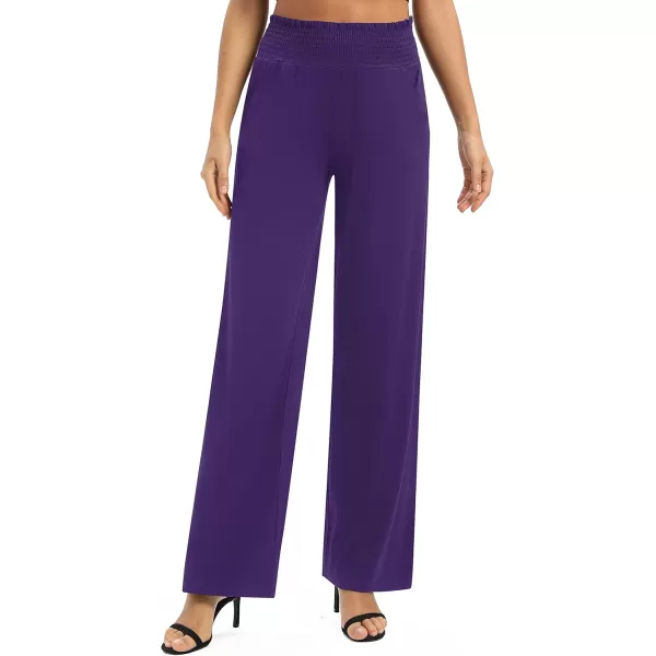 Urban CoCo Womens Solid Wide Leg Palazzo Lounge Pants Casual Straight Leg High Waist Stretch PantsPurple