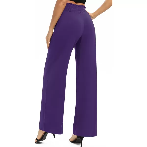 Urban CoCo Womens Solid Wide Leg Palazzo Lounge Pants Casual Straight Leg High Waist Stretch PantsPurple