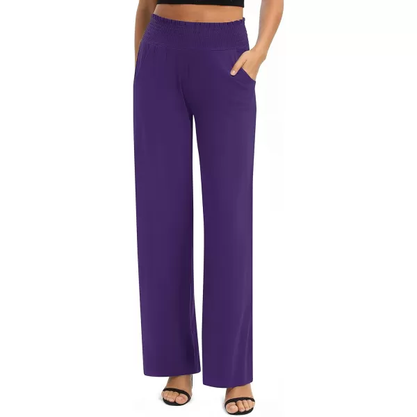 Urban CoCo Womens Solid Wide Leg Palazzo Lounge Pants Casual Straight Leg High Waist Stretch PantsPurple