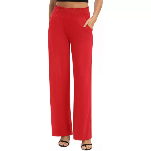 Urban CoCo Womens Solid Wide Leg Palazzo Lounge Pants Casual Straight Leg High Waist Stretch PantsRed