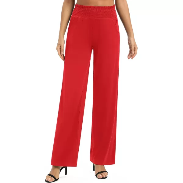 Urban CoCo Womens Solid Wide Leg Palazzo Lounge Pants Casual Straight Leg High Waist Stretch PantsRed