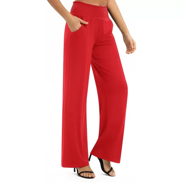 Urban CoCo Womens Solid Wide Leg Palazzo Lounge Pants Casual Straight Leg High Waist Stretch PantsRed