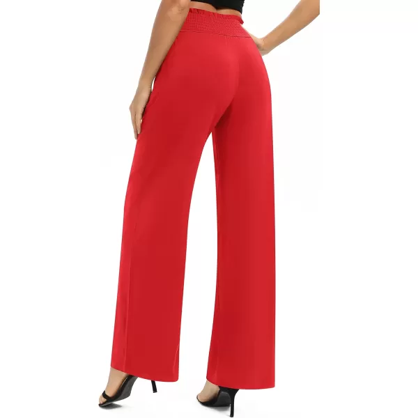 Urban CoCo Womens Solid Wide Leg Palazzo Lounge Pants Casual Straight Leg High Waist Stretch PantsRed