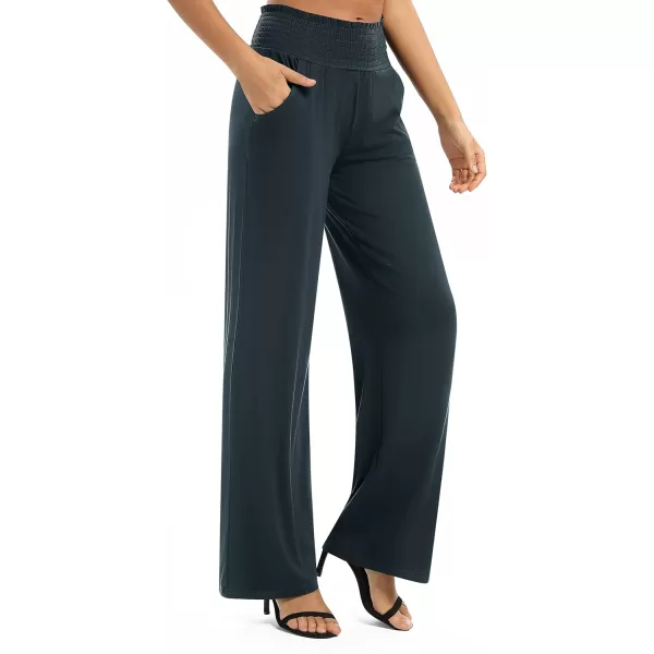 Urban CoCo Womens Solid Wide Leg Palazzo Lounge Pants Casual Straight Leg High Waist Stretch PantsSlate