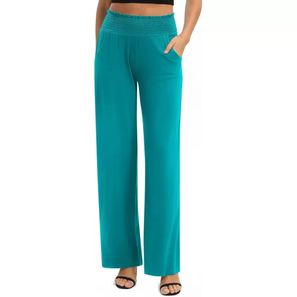 Urban CoCo Womens Solid Wide Leg Palazzo Lounge Pants Casual Straight Leg High Waist Stretch PantsTeal