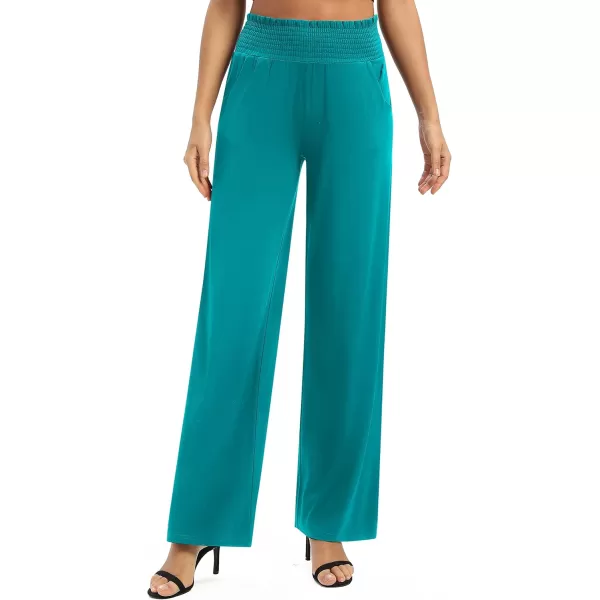 Urban CoCo Womens Solid Wide Leg Palazzo Lounge Pants Casual Straight Leg High Waist Stretch PantsTeal