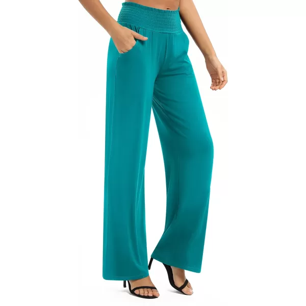Urban CoCo Womens Solid Wide Leg Palazzo Lounge Pants Casual Straight Leg High Waist Stretch PantsTeal