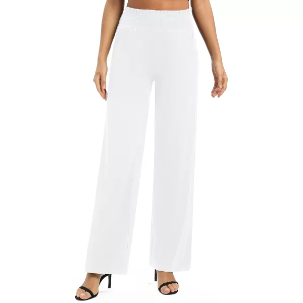 Urban CoCo Womens Solid Wide Leg Palazzo Lounge Pants Casual Straight Leg High Waist Stretch PantsWhite