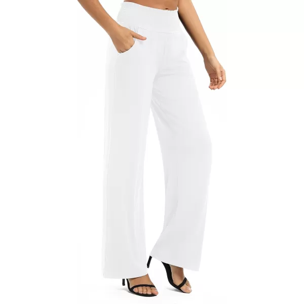 Urban CoCo Womens Solid Wide Leg Palazzo Lounge Pants Casual Straight Leg High Waist Stretch PantsWhite