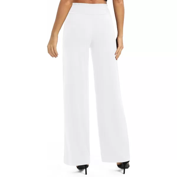Urban CoCo Womens Solid Wide Leg Palazzo Lounge Pants Casual Straight Leg High Waist Stretch PantsWhite