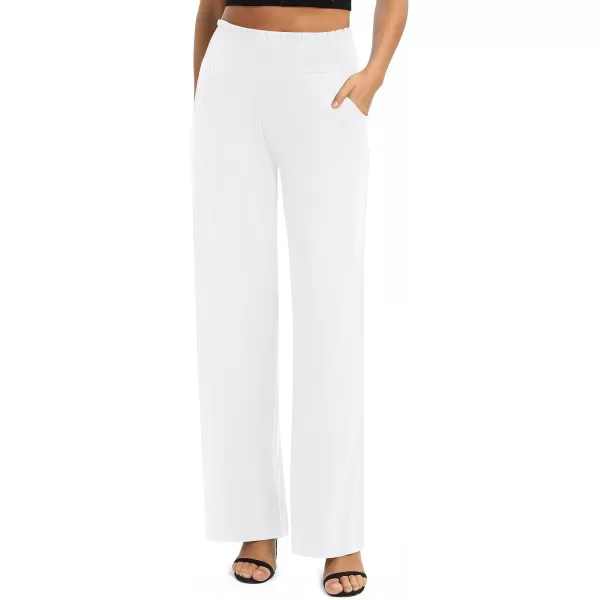 Urban CoCo Womens Solid Wide Leg Palazzo Lounge Pants Casual Straight Leg High Waist Stretch PantsWhite