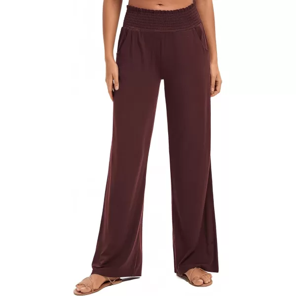 Urban CoCo Womens Solid Wide Leg Palazzo Lounge Pants Casual Straight Leg High Waist Stretch PantsWindsor Wine