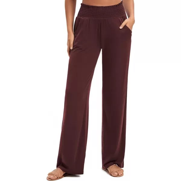 Urban CoCo Womens Solid Wide Leg Palazzo Lounge Pants Casual Straight Leg High Waist Stretch PantsWindsor Wine