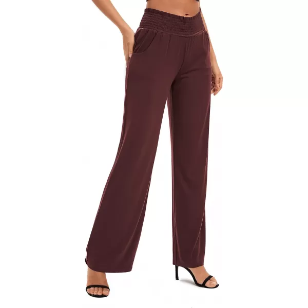 Urban CoCo Womens Solid Wide Leg Palazzo Lounge Pants Casual Straight Leg High Waist Stretch PantsWindsor Wine