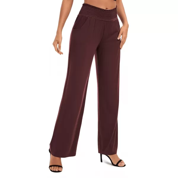Urban CoCo Womens Solid Wide Leg Palazzo Lounge Pants Casual Straight Leg High Waist Stretch PantsWindsor Wine