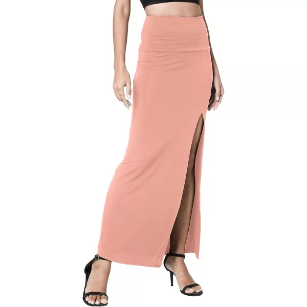 Urban CoCo Womens Vintage High Waist Bodycon Split Maxi SkirtPink