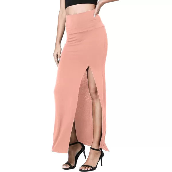 Urban CoCo Womens Vintage High Waist Bodycon Split Maxi SkirtPink