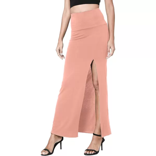 Urban CoCo Womens Vintage High Waist Bodycon Split Maxi SkirtPink