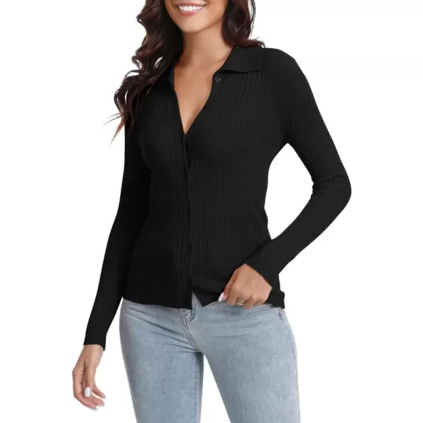 Urban CoCo 2024 Womens Knit Cardigan Sweaters Lightweight Long Sleeve Button Down Knitted ShirtsBlack
