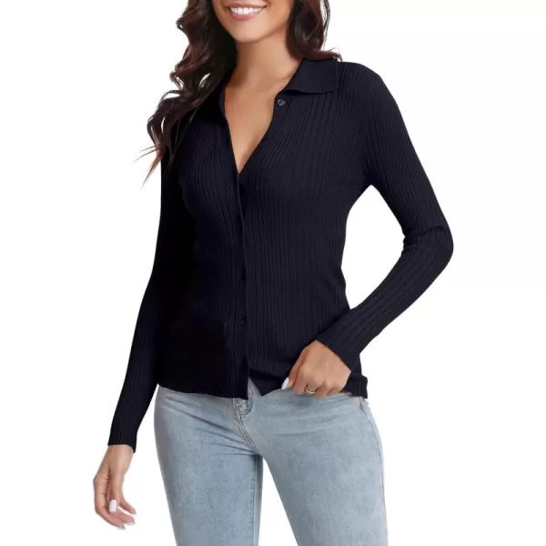Urban CoCo 2024 Womens Knit Cardigan Sweaters Lightweight Long Sleeve Button Down Knitted ShirtsNavy Blue